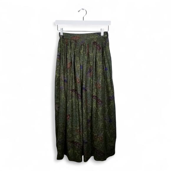 Vintage HERMAN GEIST 80s Full Pleat Rayon Midi Paisley Feather Motif Skirt - 6 - Picture 1 of 6